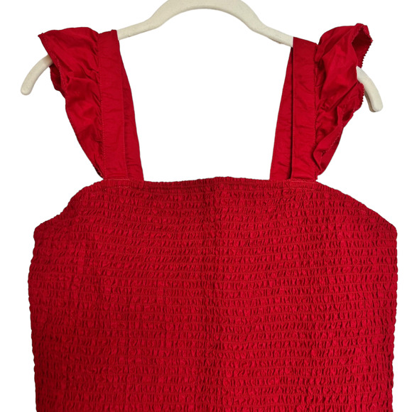 Old Navy Womens Smocked Top Large Tall Red Cropped Ruffled Straps Y2K Coquette - Picture 2 of 5